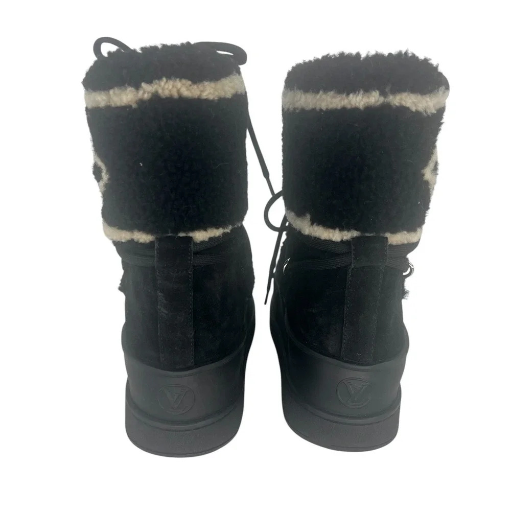 Louis Vuitton Polar Monogram Shearling Platform Boots Black Size 39